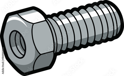 A simple grey bolt and nut, illustrated with thick black outlines and shading