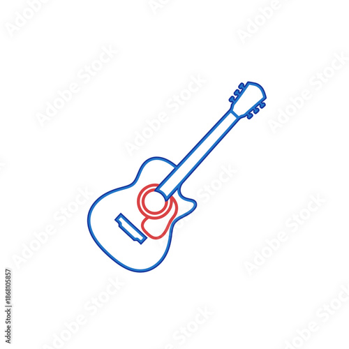 Acoustic Guitar Outline Icon, Blue and Red Simple Vector Illustration