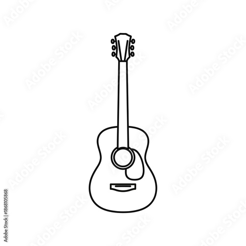 Acoustic guitar outline icon, isolated on white background, simple line art