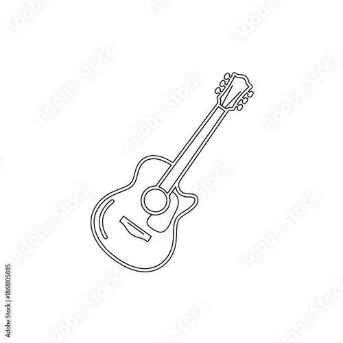 Acoustic guitar outline icon, isolated on white background, simple line art vector illustration