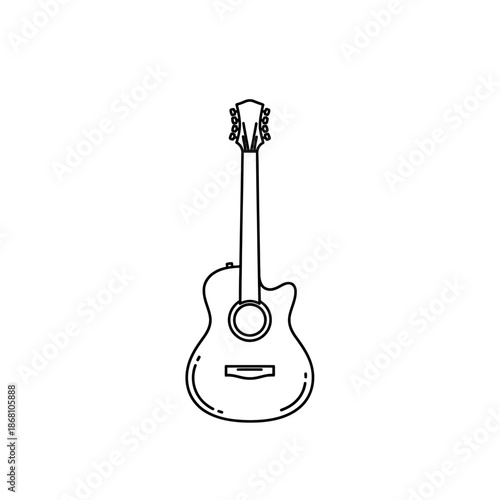 Acoustic guitar outline icon, isolated on white background. Musical instrument vector illustration