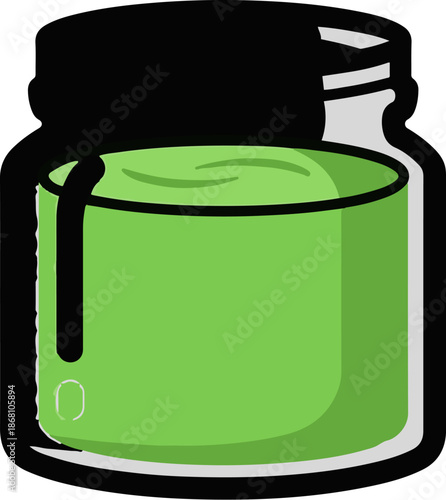 A simple illustration of a green substance in a transparent jar with a black lid
