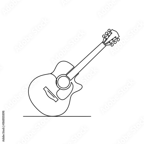 Acoustic Guitar Outline Icon, Minimalist Line Art Music Instrument Vector