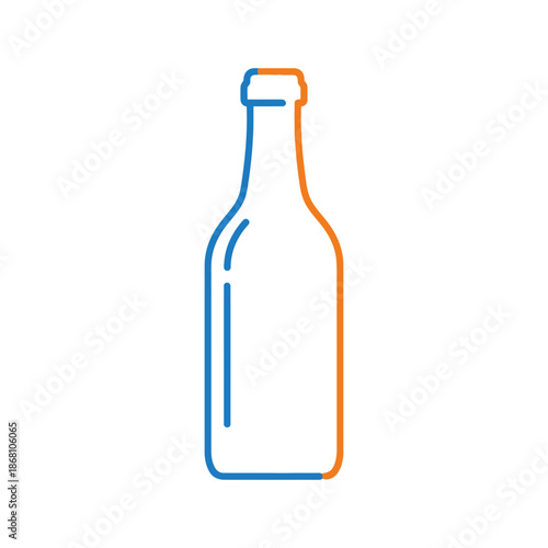 Minimalist outline of a glass bottle with orange and blue lines on a white background