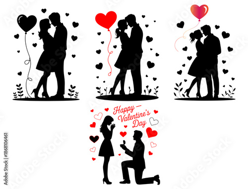 A romantic silhouette collection depicting couples and love