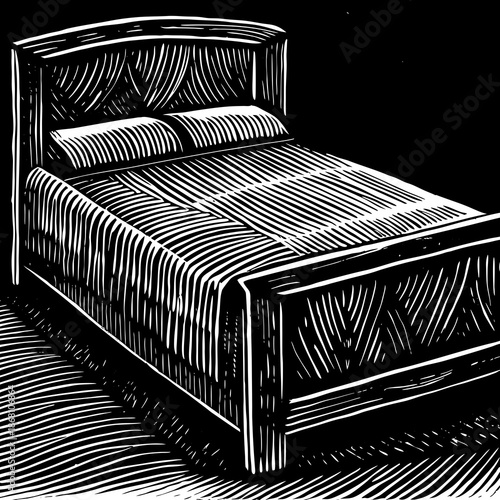 Cozy bedroom scene with striped bedding