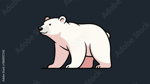 A simplified illustration of a polar bear with a pinkish hue on its paws and ears, set against a dark background