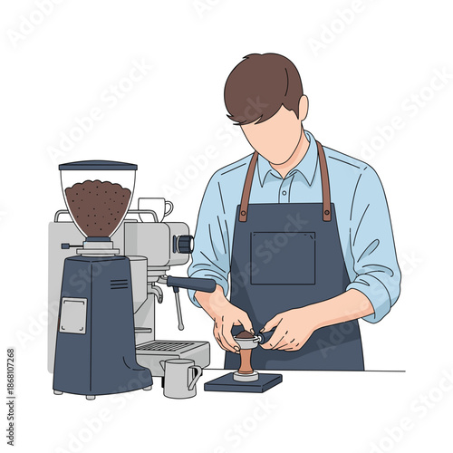 Barista Preparing Coffee with Espresso Machine