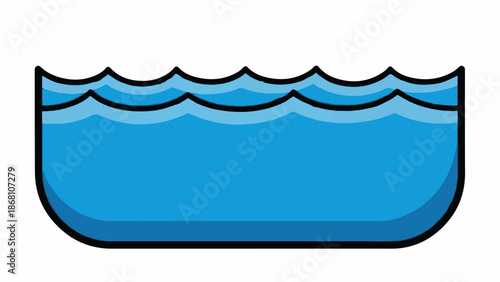 A simplified illustration of blue water with waves in a container