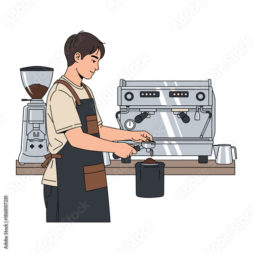 Barista Preparing Coffee at Espresso Machine