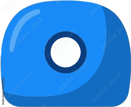 A simple, stylized blue object with a circular opening