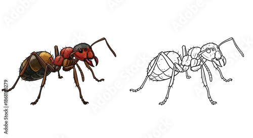 Detailed Ant Coloring Book Illustration for Adults and Kids Intricate Insect Line Art
