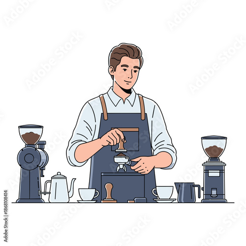 Barista Preparing Coffee at Café Counter