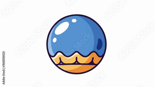 A simple, charming cartoon blue orb with wavy orange accents and white highlights