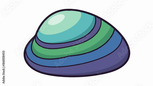 A simple, colorful cartoon illustration of a seashell with stripes