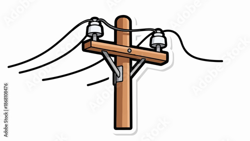 A simple, stylized drawing of a wooden utility pole with wires and insulators