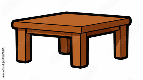 A simple brown wooden table with four legs and a flat top surface, isolated on a white background