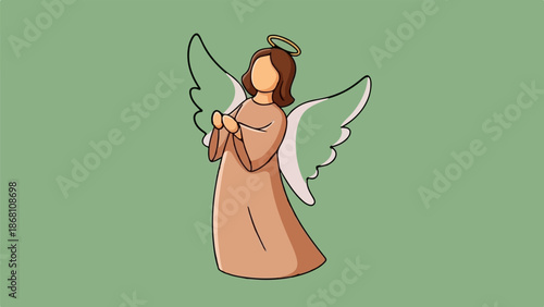 A simple cartoon angel with a golden halo and light brown wings