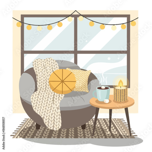 Cozy Window Interior with Warm Lights