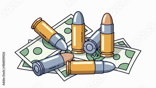 A pile of bullets and cash, implying a connection between violence and wealth