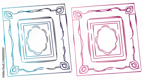 Vibrant decorative square frames in blue and pink hues for design