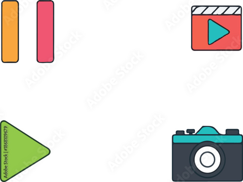 Play, Pause, Camera and Video Icons