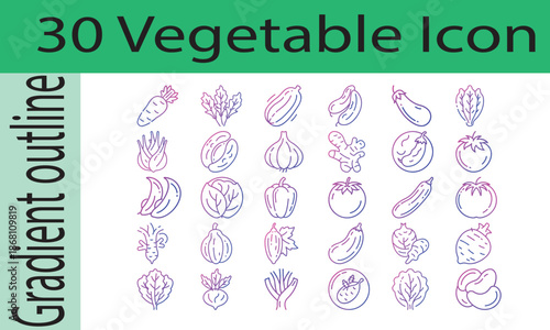 Vegetable Icon Gradient outline 30 set-Vector Illustration.