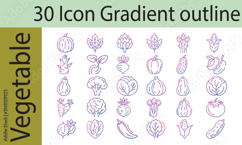 Vegetable Icon Set Gradient outline-art-Vector Illustration.