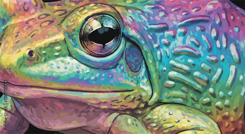 Close Up Colorful Frog Face with Iridescent Scales and Detailed Eye