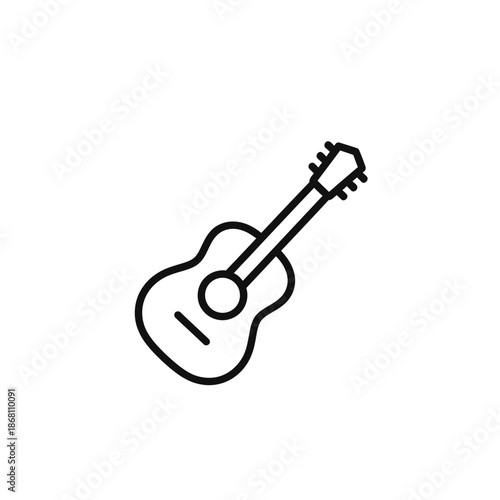 Acoustic Guitar Outline Icon, Simple Black and White Vector Illustration, Music Symbol