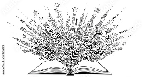 fantasy story book explosion surreal line illustration
