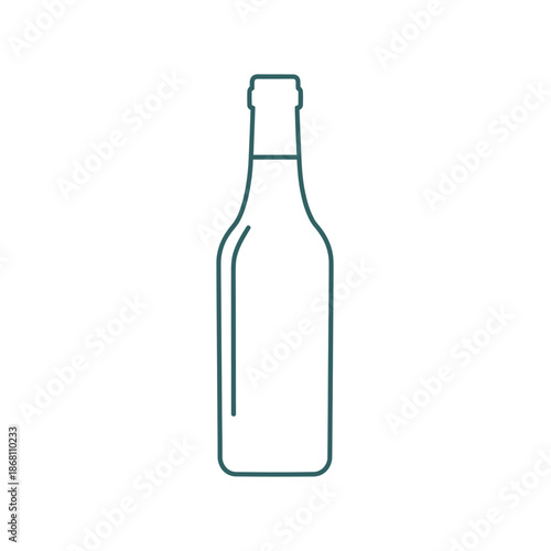 Minimalist outline of a wine bottle, simple line art illustration on white background
