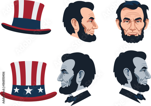 Abraham Lincoln illustrations with iconic top hat