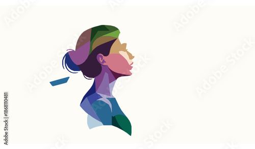 Abstract Hopeful Woman Looking Toward Light Modern Vector Illustration