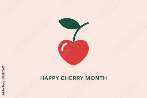 Enjoy a cheerful cherry heart design celebrating the joy of cherry month in minimalist style. National Cherry Month