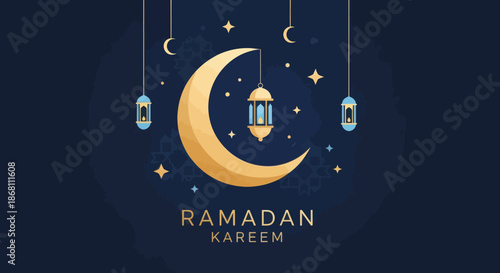 Elegant Ramadan Kareem Crescent Moon and Lantern Design