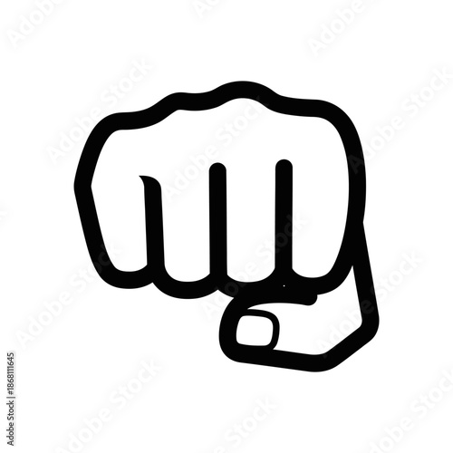 Black line clenched fist icon isolated on white background. Simple vector illustration symbol of power, strength, and punching gesture