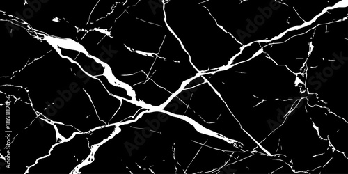 Elegant black marble texture with bold white natural veins forming dramatic cracks. High-resolution stone background ideal for luxury design, interior decor, tiles, surfaces, wallpapers, and branding.