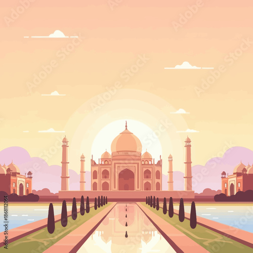 Taj Mahal at Sunrise with Soft Pastel Sky Illustration