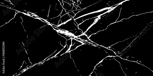 Elegant black marble texture with bold white natural veins forming dramatic cracks. High-resolution stone background ideal for luxury design, interior decor, tiles, surfaces, wallpapers, and branding.