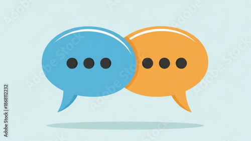 A colorful vector graphic of two speech bubbles in blue and orange