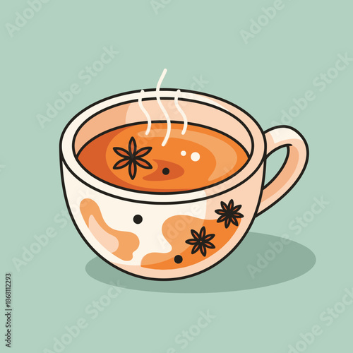 Warm Tea Cup with Floral Pattern Illustration