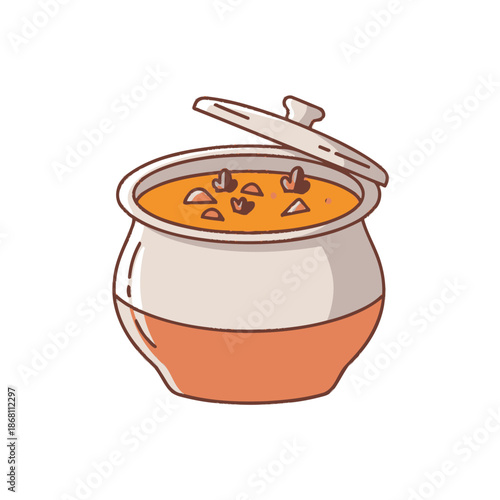 Traditional Clay Pot with Ladle Kitchen Illustration
