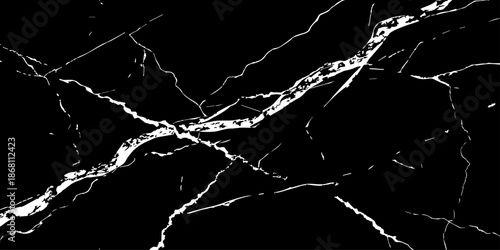 Elegant black marble texture with bold white natural veins forming dramatic cracks. High-resolution stone background ideal for luxury design, interior decor, tiles, surfaces, wallpapers, and branding.