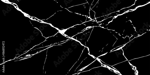 Elegant black marble texture with bold white natural veins forming dramatic cracks. High-resolution stone background ideal for luxury design, interior decor, tiles, surfaces, wallpapers, and branding.