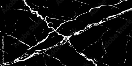 Elegant black marble texture with bold white natural veins forming dramatic cracks. High-resolution stone background ideal for luxury design, interior decor, tiles, surfaces, wallpapers, and branding.