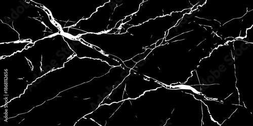 Elegant black marble texture with bold white natural veins forming dramatic cracks. High-resolution stone background ideal for luxury design, interior decor, tiles, surfaces, wallpapers, and branding.