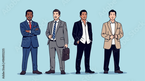 Diverse Group of Businessmen Standing Together in Formal Attire.