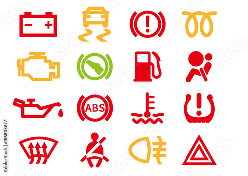 車の警告灯のアイコンセット