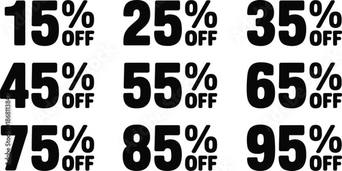 Comprehensive collection of percentage off sale stickers for various retail promotions and discount marketing